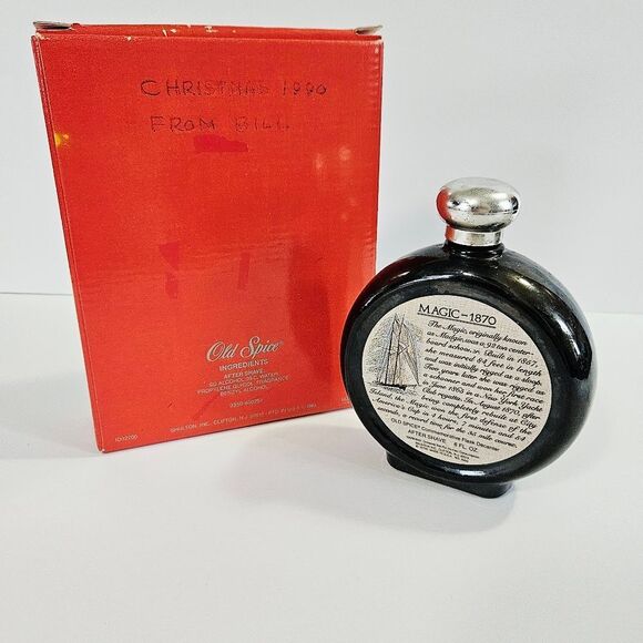 Vintage Old Spice Commemorative Flask Decanter "Magic 1870" After Shave With Box - Picture 7 of 12